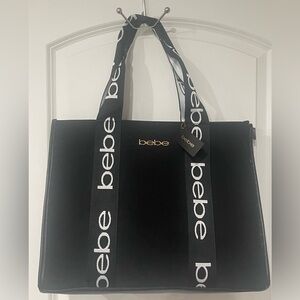 BEBE Woman’s Large Hana Canvas Black Tote. Brand New. NWT